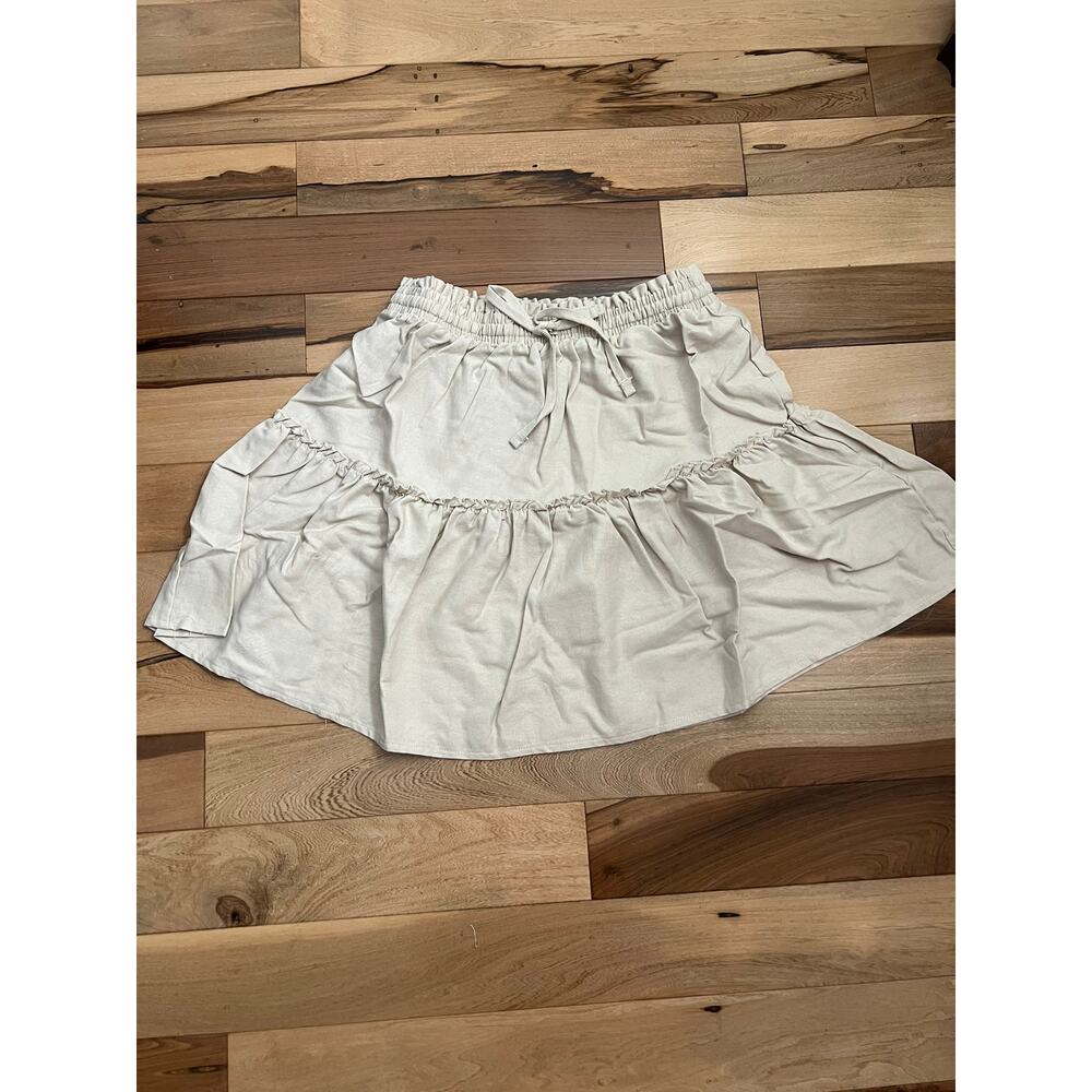 ZENANA WOMEN'S TIERED ELASTIC WAIST SKIRT BEIGE LINEN/RAYON BLEND NWT